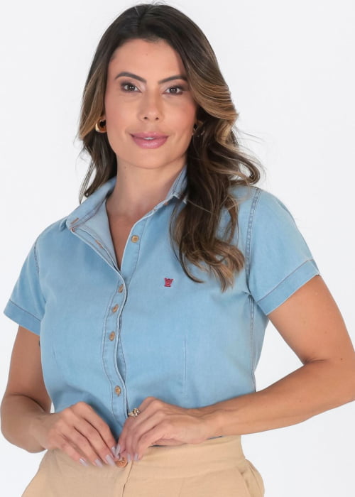 CAMISA FEMININA SOCIAL MANGA CURTA JEANS TÓQUIO