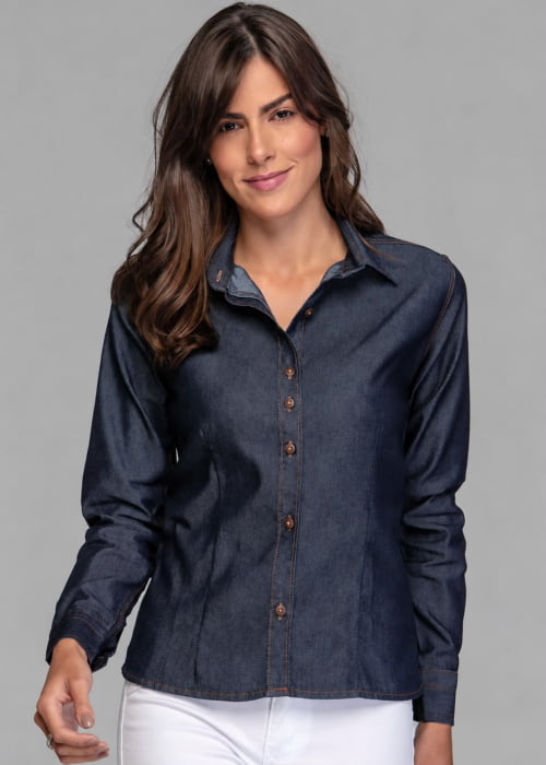 CAMISA FEMININA SOCIAL MANGA LONGA JEANS BALI