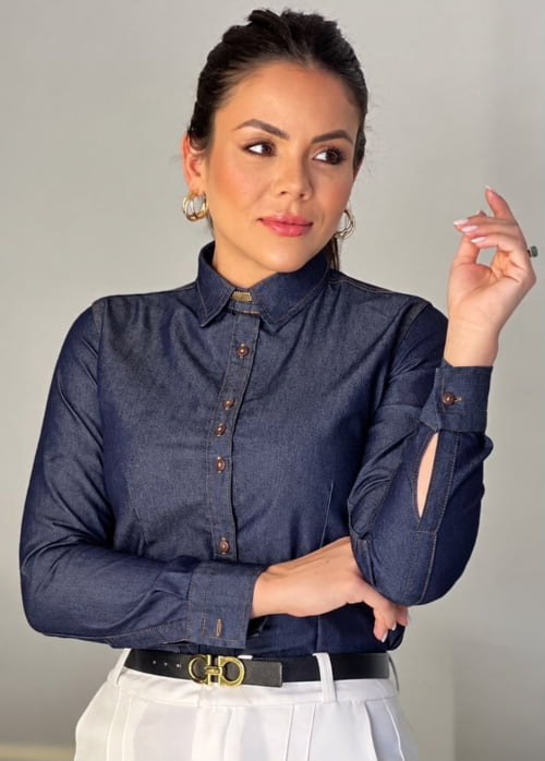 CAMISA FEMININA SOCIAL MANGA LONGA JEANS BALI CAMISA FEMININA SOCIAL MANGA LONGA JEANS BALI