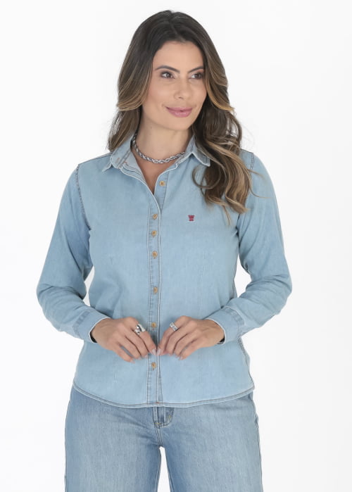 CAMISA FEMININA SOCIAL MANGA LONGA JEANS TÓQUIO