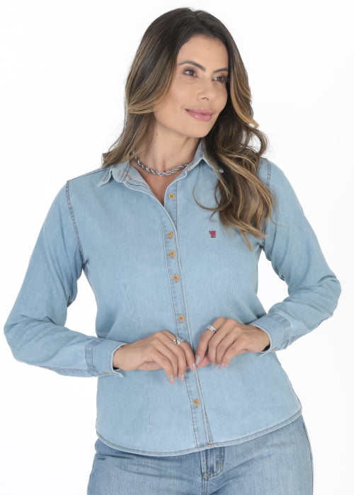 CAMISA FEMININA SOCIAL MANGA LONGA JEANS TÓQUIO