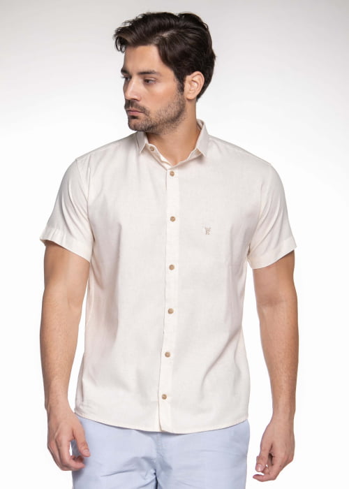 CAMISA MASCULINA SOCIAL SLIM FIT MANGA CURTA LINHO BARCELOS