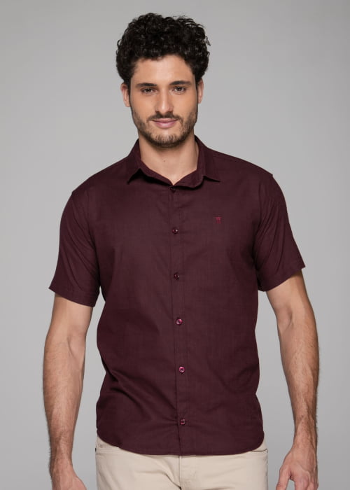 CAMISA MASCULINA SOCIAL SLIM FIT MANGA CURTA LODGE