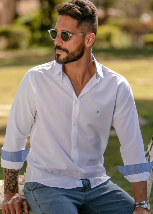 CAMISA MASCULINA SOCIAL SLIM FIT MANGA LONGA ALFAJOR BRANCA