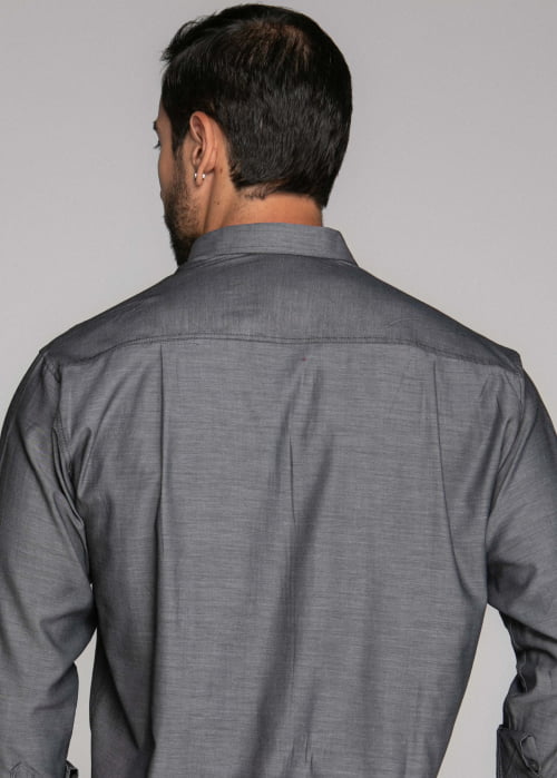 CAMISA MASCULINA SOCIAL TRADICIONAL MANGA LONGA CHAMBRAY PRETA