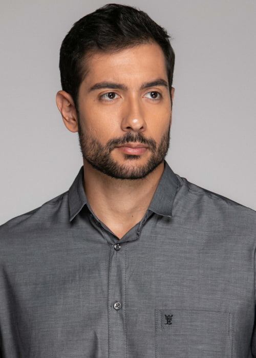 CAMISA MASCULINA SOCIAL TRADICIONAL MANGA LONGA CHAMBRAY PRETA