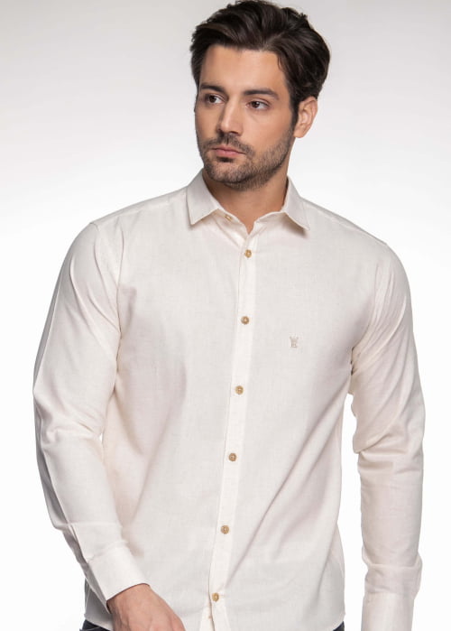 CAMISA MASCULINA SOCIAL SLIM FIT MANGA LONGA LINHO BARCELOS