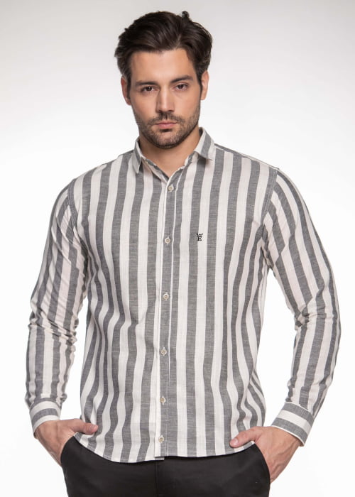 CAMISA MASCULINA SOCIAL SLIM FIT MANGA LONGA LISTRADA TOMY