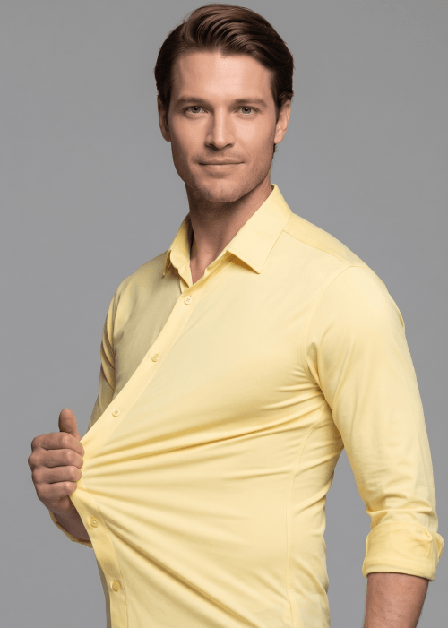 CAMISA MASCULINA SOCIAL SLIM FIT MANGA LONGA ULTRA TECH AMARELA