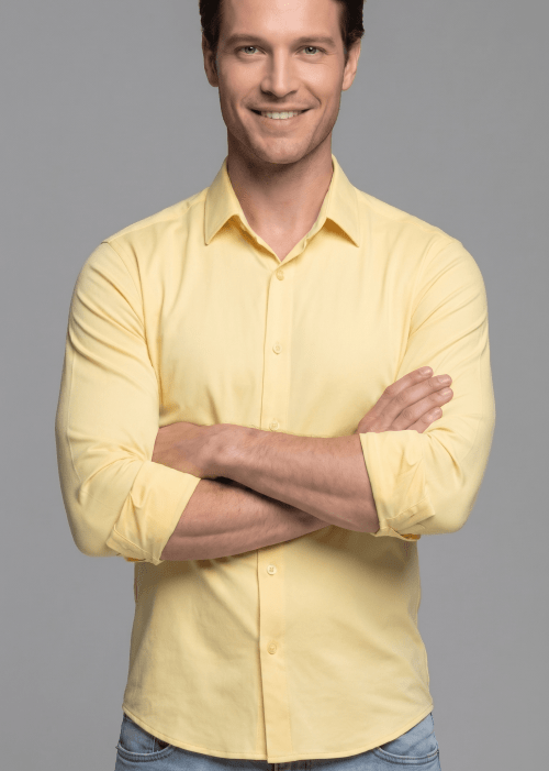 CAMISA MASCULINA SOCIAL SLIM FIT MANGA LONGA ULTRA TECH AMARELA