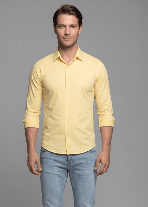 CAMISA MASCULINA SOCIAL SLIM FIT MANGA LONGA ULTRA TECH AMARELA CAMISA MASCULINA SOCIAL SLIM FIT MANGA LONGA ULTRA TECH AMARELA