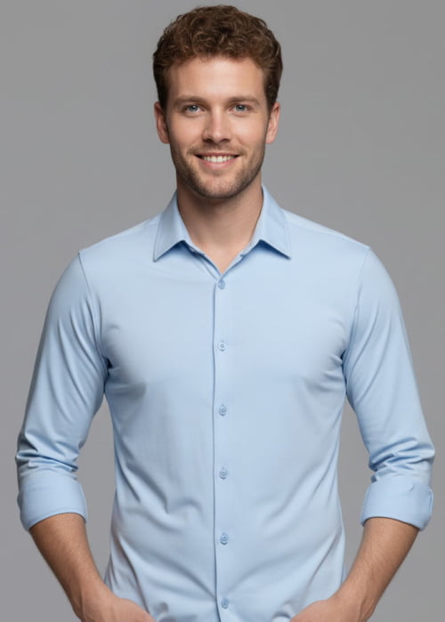 CAMISA MASCULINA SOCIAL SLIM FIT MANGA LONGA ULTRA TECH AZUL CLARO