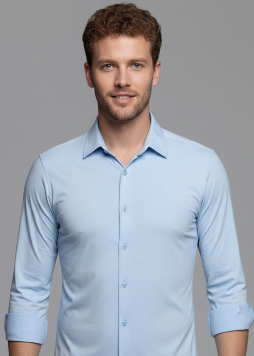 CAMISA MASCULINA SOCIAL SLIM FIT MANGA LONGA ULTRA TECH AZUL CLARO