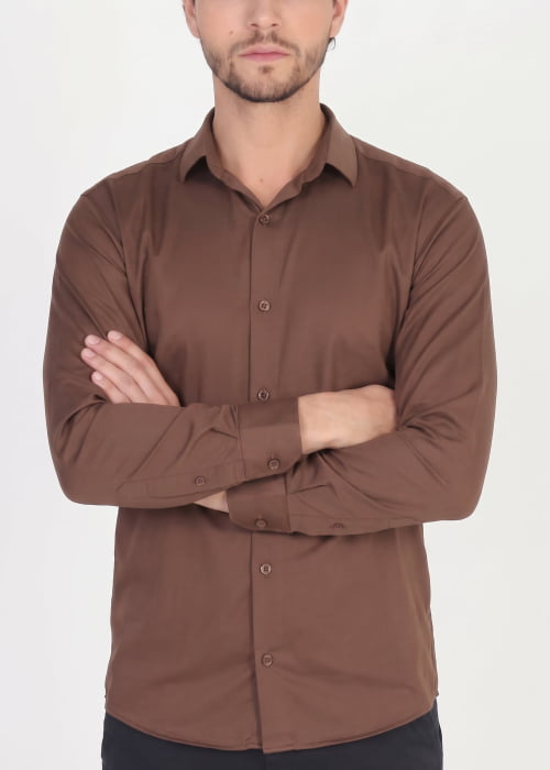 CAMISA MASCULINA SOCIAL SLIM FIT MANGA LONGA ULTRA TECH MARROM CAFÉ CAMISA MASCULINA SOCIAL SLIM FIT MANGA LONGA ULTRA TECH MARROM CAFÉ