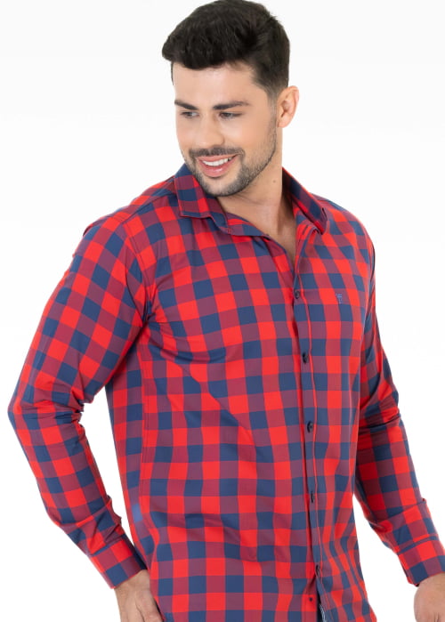 CAMISA MASCULINA SOCIAL SLIM FIT MANGA LONGA XADREZ TEXAS