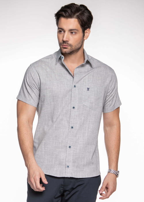 CAMISA MASCULINA SOCIAL TRADICIONAL MANGA CURTA LAS VEGAS AZUL