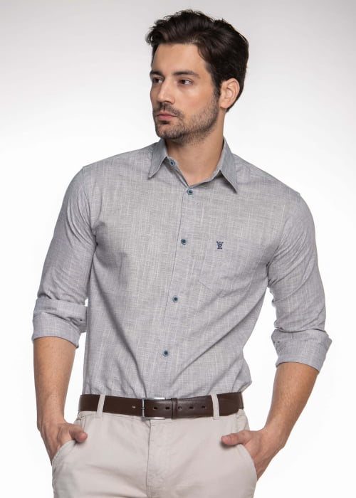 CAMISA MASCULINA SOCIAL TRADICIONAL MANGA LONGA LAS VEGAS AZUL