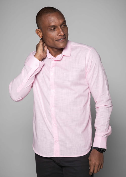 CAMISA MASCULINA SOCIAL SLIM FIT MANGA LONGA FLAME ROSA