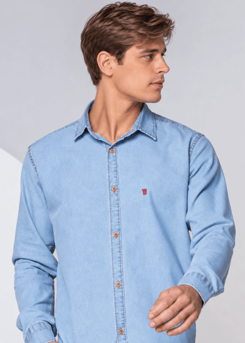 CAMISA MASCULINA SOCIAL SLIM FIT MANGA LONGA JEANS PREMIUM CAMISA MASCULINA SOCIAL SLIM FIT MANGA LONGA JEANS PREMIUM