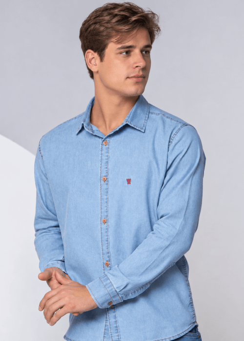 CAMISA MASCULINA SOCIAL SLIM FIT MANGA LONGA JEANS PREMIUM CAMISA MASCULINA SOCIAL SLIM FIT MANGA LONGA JEANS PREMIUM